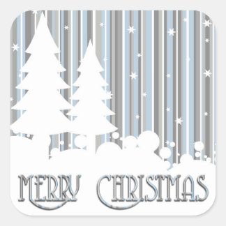 Pegatina Cuadrada Pegatinas - Azul y Gris - Estrellas y Nieve