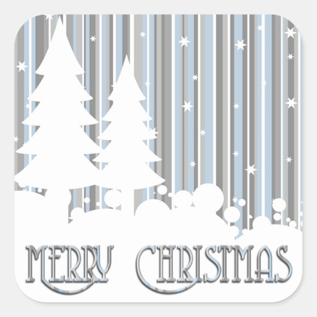 Pegatina Cuadrada Pegatinas - Azul y Gris - Estrellas y Nieve (Anverso)