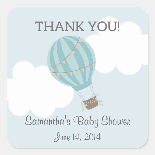 Pegatina Cuadrada Pegatinas Baby Shower de globos aerostáticos (Anverso)