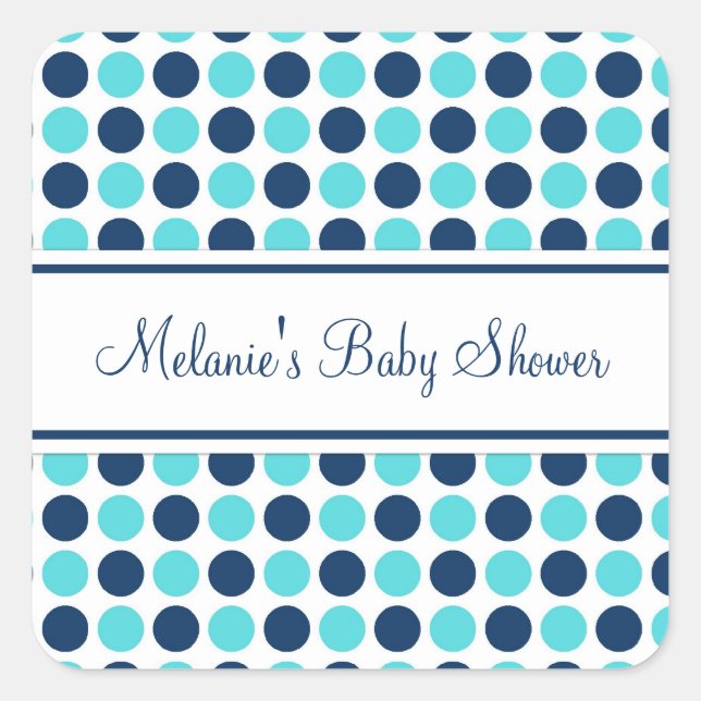 Pegatina Cuadrada Pegatinas Baby Shower favoritos de puntos azules (Anverso)