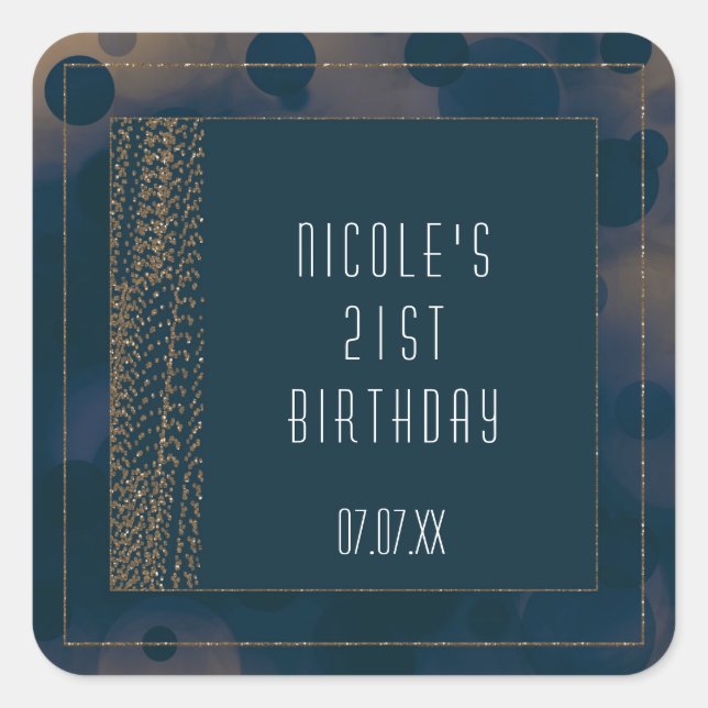 Pegatina Cuadrada Pegatinas Bokeh Glam Blue & Gold Favorito (Anverso)