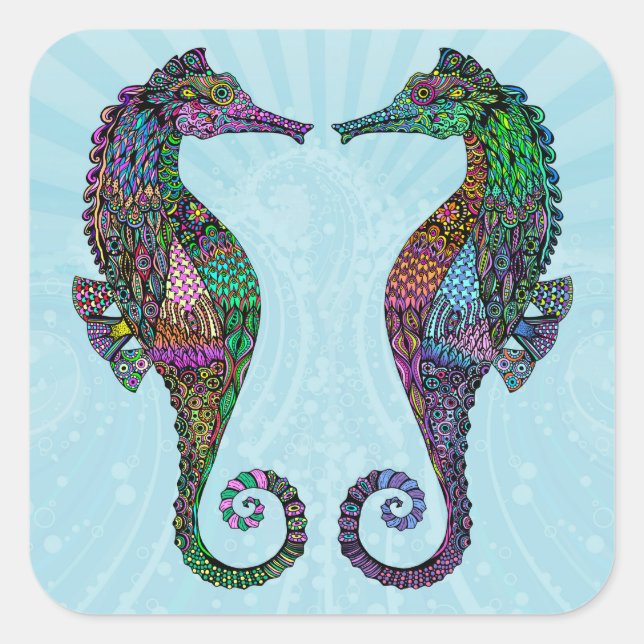 Pegatina Cuadrada Pegatinas caballitos de mar eléctricos (Anverso)