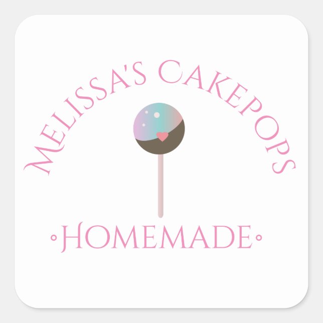 Pegatina Cuadrada Pegatinas con logo de Cake Pops Panadería Casera (Anverso)
