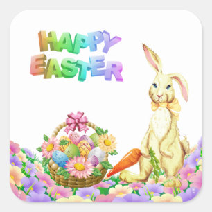 Pegatina Cuadrada Pegatinas conejitos de Pascua