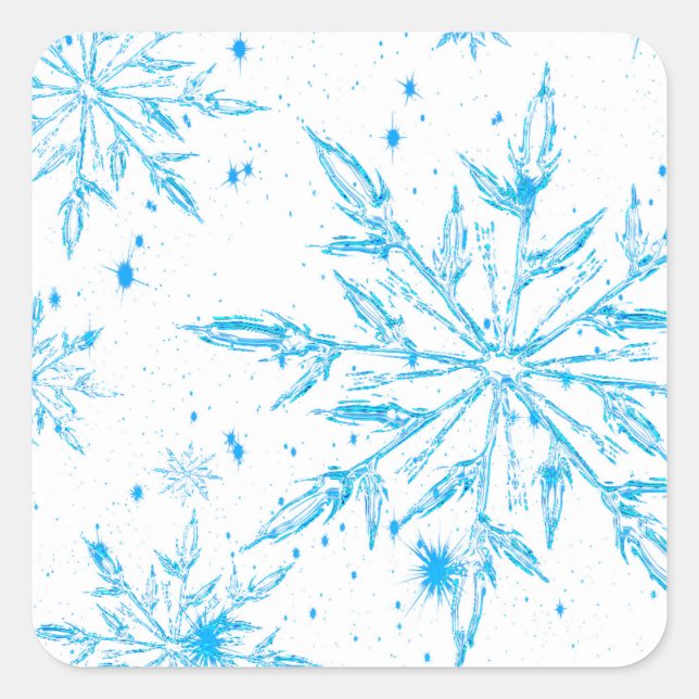 Pegatina Cuadrada Pegatinas congelados de copos de nieve de cristal (Anverso)