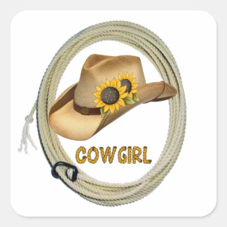 Pegatina Cuadrada Pegatinas Cowgirl de girasol