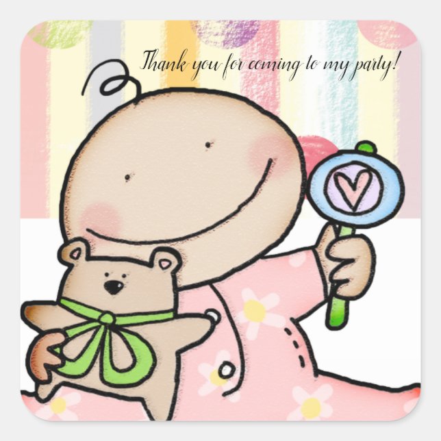 Pegatina Cuadrada Pegatinas cuadrados bebé niña pastel Stripes (Anverso)