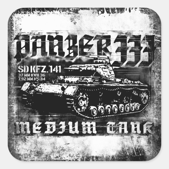 Pegatina Cuadrada Pegatinas cuadrados de Panzer III (Anverso)