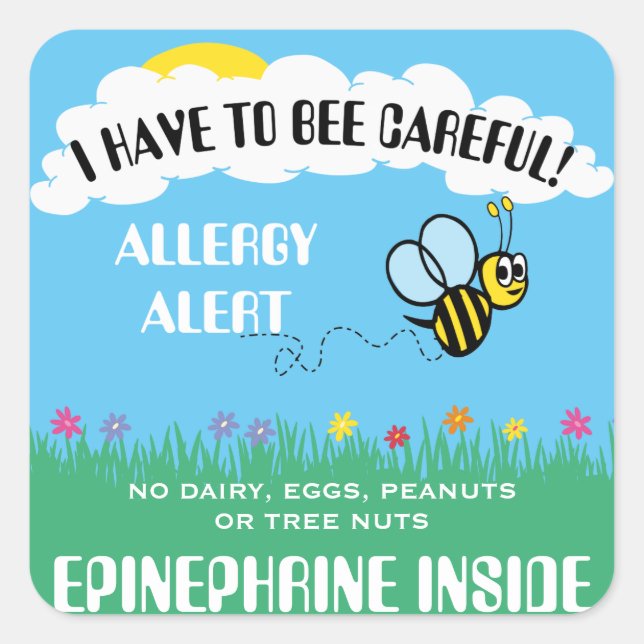 Pegatina Cuadrada Pegatinas de abejas con alergia a múltiples alimen (Anverso)