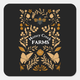 Pegatina Cuadrada Pegatinas de Abejas de Miel o etiquetas de oro y n
