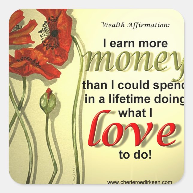 Pegatina Cuadrada Pegatinas de Afirmación Monetaria (Anverso)