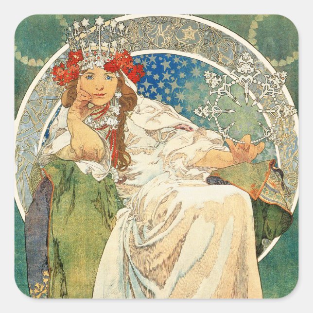 Pegatina Cuadrada Pegatinas de Alphonse Mucha Princess Hyacinth (Anverso)