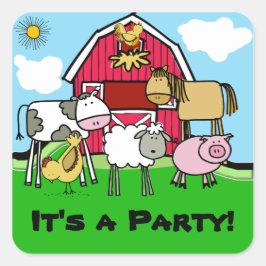 Pegatina Cuadrada Pegatinas de animales de la granja de pollos de ov