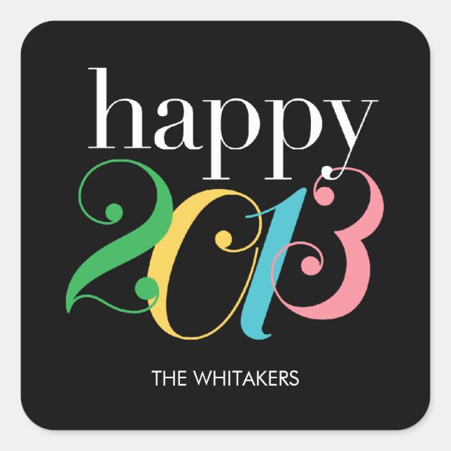 Pegatina Cuadrada Pegatinas de Año Nuevo Año Nuevo Fiesta (Anverso)