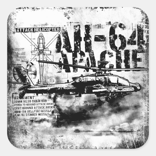 Pegatina Cuadrada PEGATINAS de Apache Square AH-64 (Anverso)