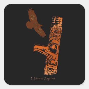 Pegatina Cuadrada PEGATINAS de arte de HAIDA SPIRIT Eagle & Totem Po