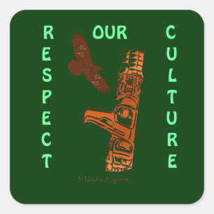 Pegatina Cuadrada PEGATINAS de arte de HAIDA SPIRIT Eagle & Totem Po