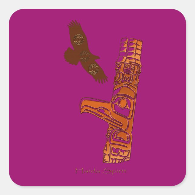 Pegatina Cuadrada PEGATINAS de arte de HAIDA SPIRIT Eagle & Totem Po (Anverso)