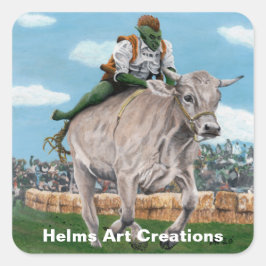 Pegatina Cuadrada Pegatinas de arte Goblin Rider Ox Racer Fantasy