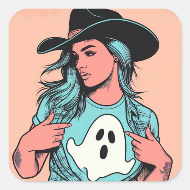Pegatina Cuadrada Pegatinas de arte pop fantasma de chica fantasma o (Anverso)