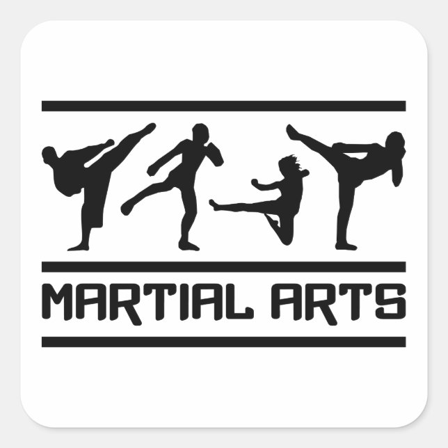 Pegatina Cuadrada Pegatinas de artes marciales, personalizable (Anverso)