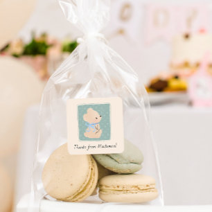 Pegatina Cuadrada Pegatinas de Baby Shower de Cottage Core Teddy Bea