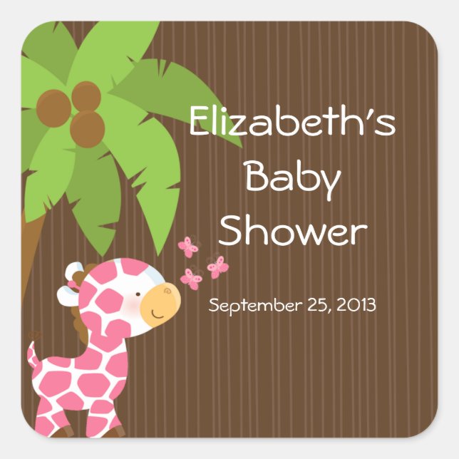 Pegatina Cuadrada Pegatinas de Baby Shower de Cute Safari Giraffe Ch (Anverso)