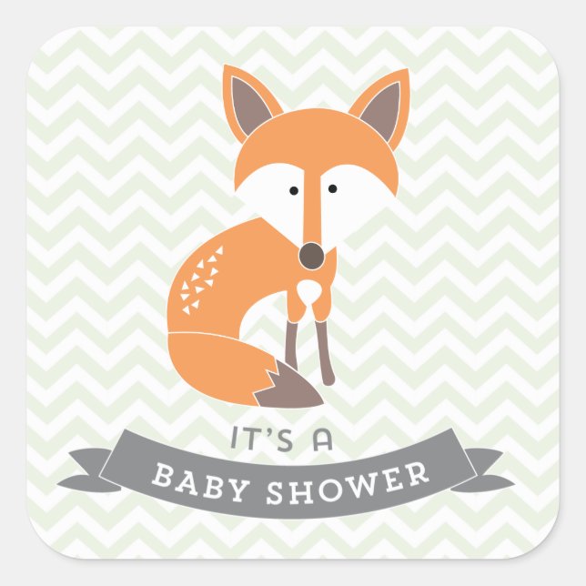 Pegatina Cuadrada Pegatinas de Baby Shower de Little Fox (Anverso)