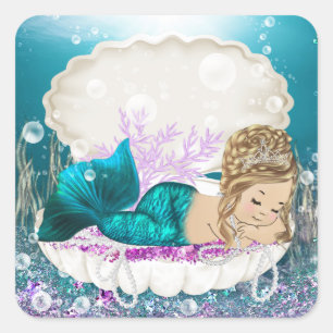 Pegatina Cuadrada Pegatinas de Baby Shower de Mermaid Chica