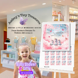 Pegatina Cuadrada Pegatinas de Baby Shower de Unicornio encantados