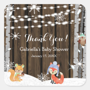 Pegatina Cuadrada Pegatinas de Baby Shower de Woodland Animals