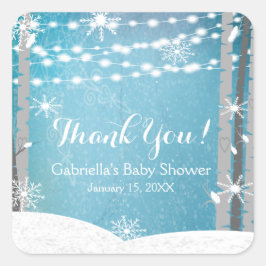 Pegatina Cuadrada Pegatinas de Baby Shower de Woodland Forest Birch 