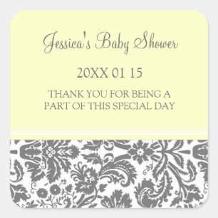 Pegatina Cuadrada Pegatinas de Baby Shower Favor de Lemon Damask