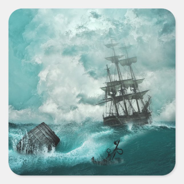 Pegatina Cuadrada pegatinas de barcos antiguos (Anverso)