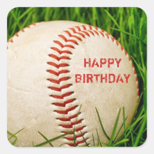 Pegatina Cuadrada Pegatinas de Béisbol Feliz Cumpleaños