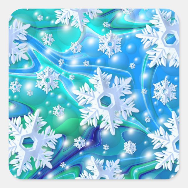 Pegatina Cuadrada Pegatinas de Blue Snowflakes (Anverso)