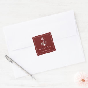 Pegatina Cuadrada Pegatinas de bodas de ancla náutica roja
