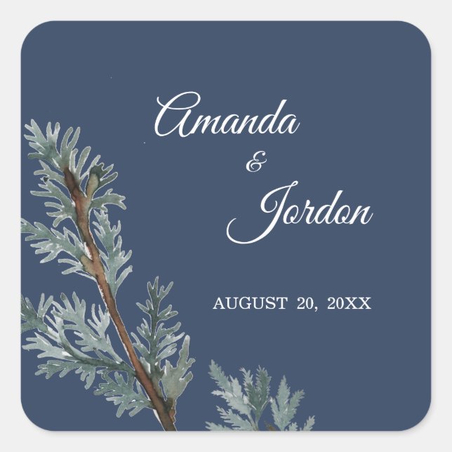 Pegatina Cuadrada Pegatinas de Bodas de Invierno Pine Blue (Anverso)