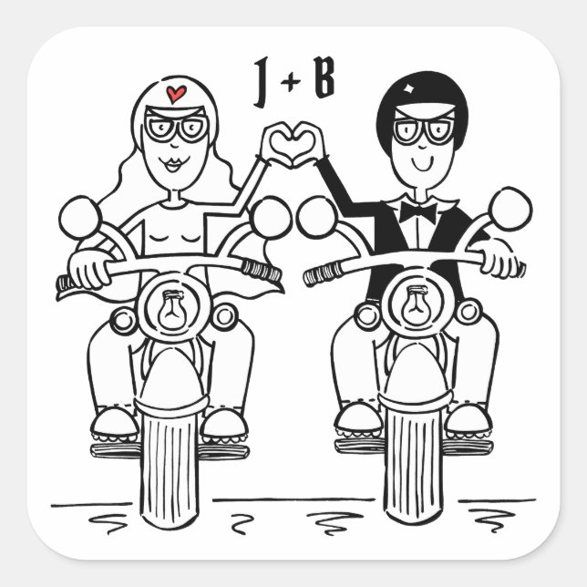 Pegatina Cuadrada Pegatinas de bodas de motocicletas para motociclis (Anverso)