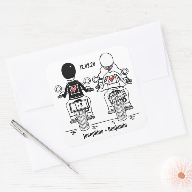 Pegatina Cuadrada Pegatinas de bodas de motocicletas para motociclis (Sobre)