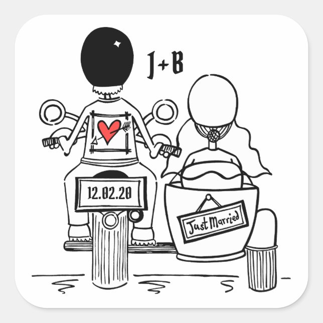 Pegatina Cuadrada Pegatinas de bodas de motocicletas para motociclis (Anverso)