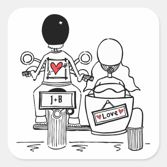 Pegatina Cuadrada Pegatinas de bodas de motocicletas para motociclis (Anverso)
