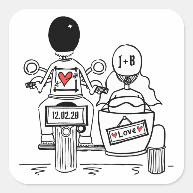 Pegatina Cuadrada Pegatinas de bodas de motocicletas para motociclis (Anverso)