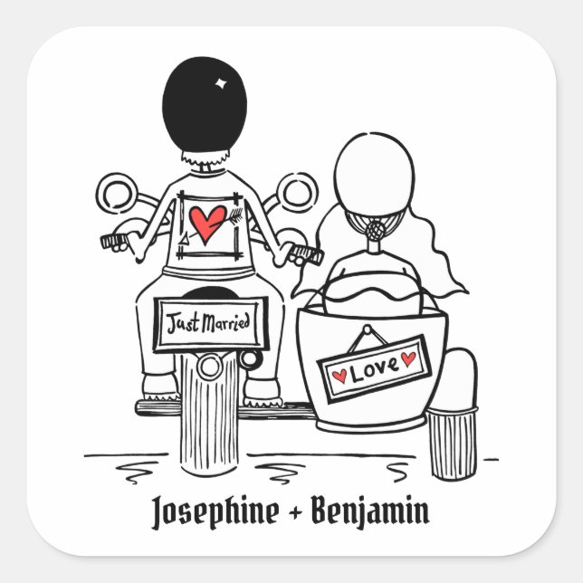 Pegatina Cuadrada Pegatinas de bodas de motocicletas para motociclis (Anverso)