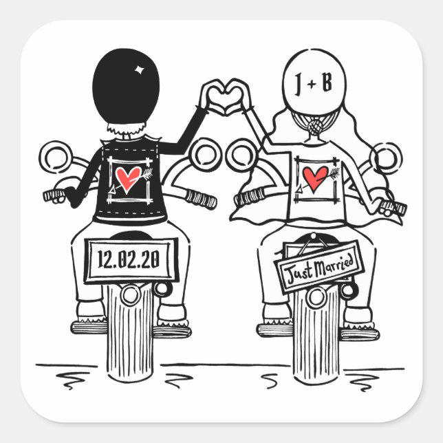 Pegatina Cuadrada Pegatinas de bodas de motocicletas para motociclis (Anverso)