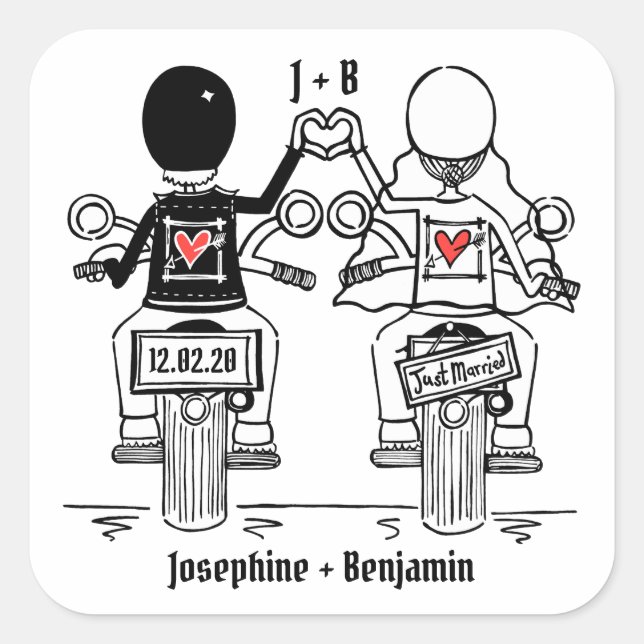 Pegatina Cuadrada Pegatinas de bodas de motocicletas para motociclis (Anverso)
