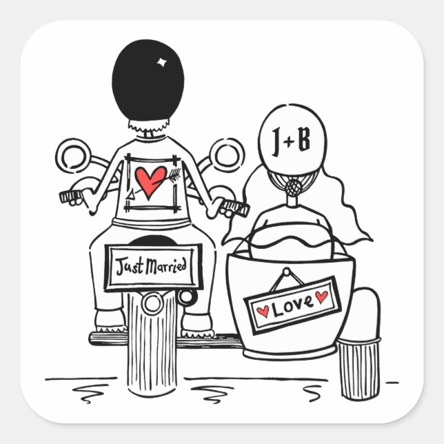 Pegatina Cuadrada Pegatinas de bodas de motocicletas para motociclis (Anverso)