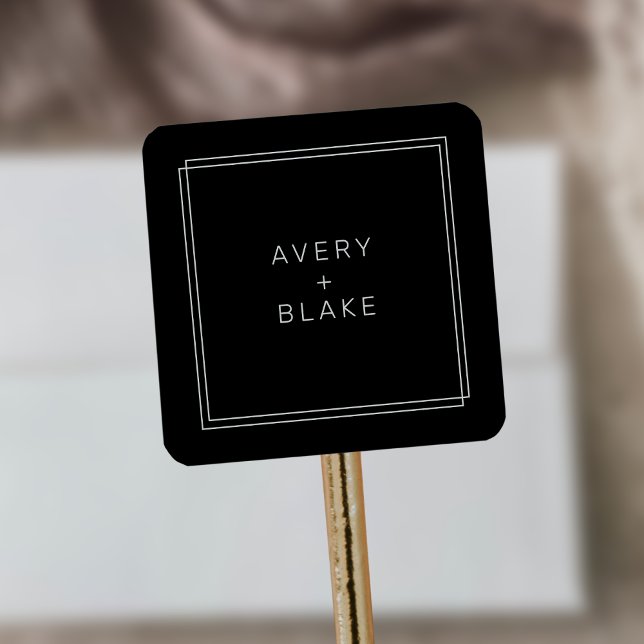 Pegatina Cuadrada Pegatinas de bodas negras modernas / Suite AVERY (Modern Black Wedding Stickers / AVERY Suite)
