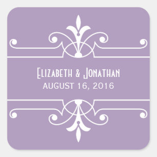 Pegatina Cuadrada Pegatinas de bodas ornamentales moradas