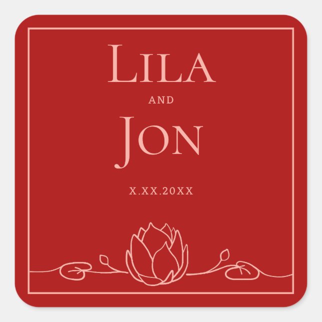 Pegatina Cuadrada Pegatinas de bodas personalizadas de Lotus (Anverso)